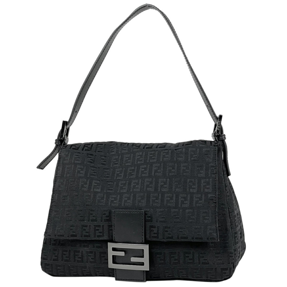Fendi Mamma Bucket One Shoulder Hobo Bag Zucchino Canvas Black